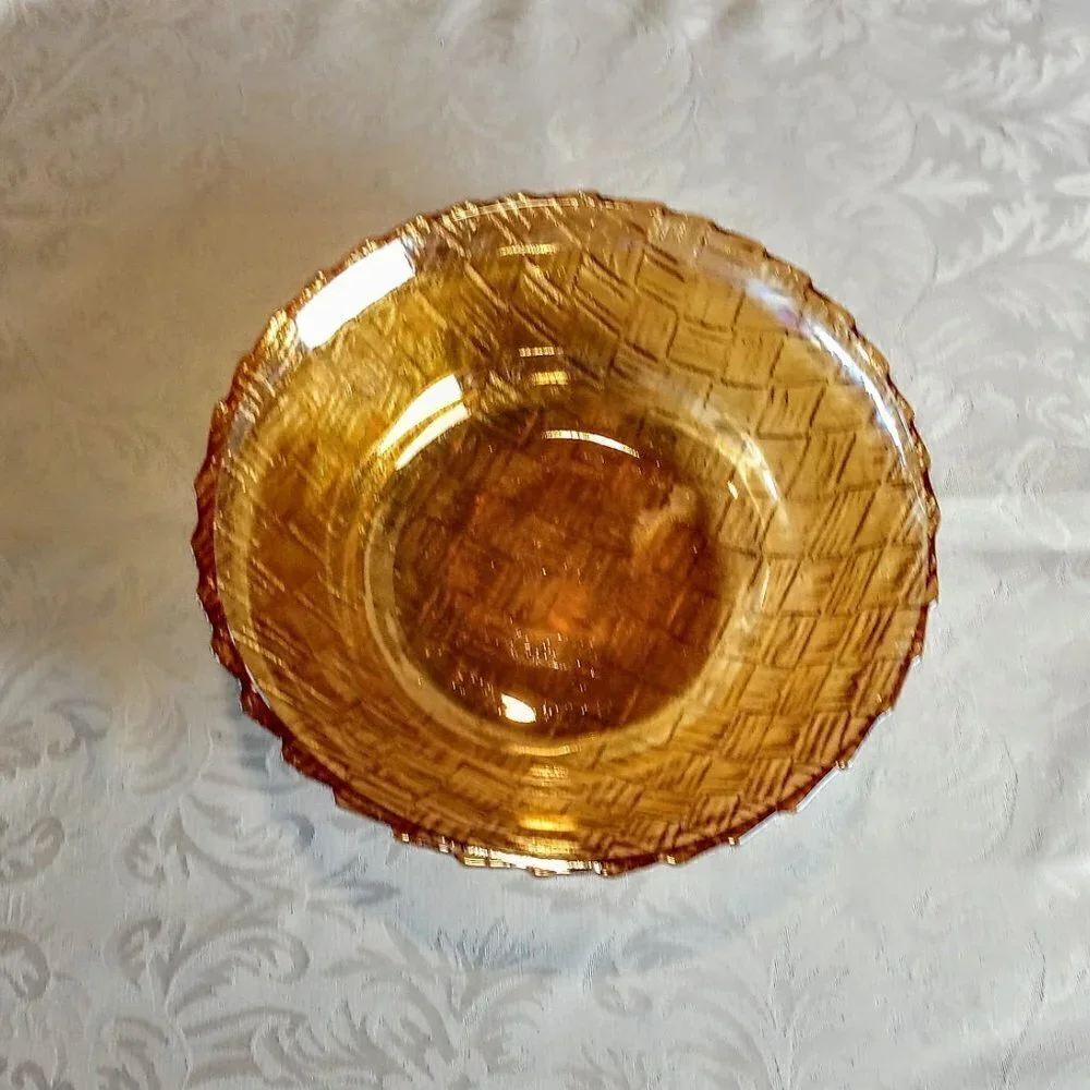 Vintage Indiana Glass Amber Basket Weave 9